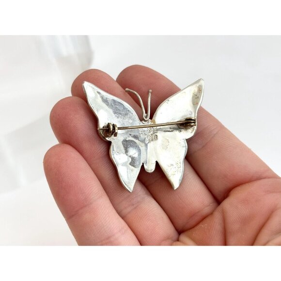Butterfly Beto of Taxco Mexican Abalone Shell Vintage Sterling Silver Brooch - Picture 5 of 10